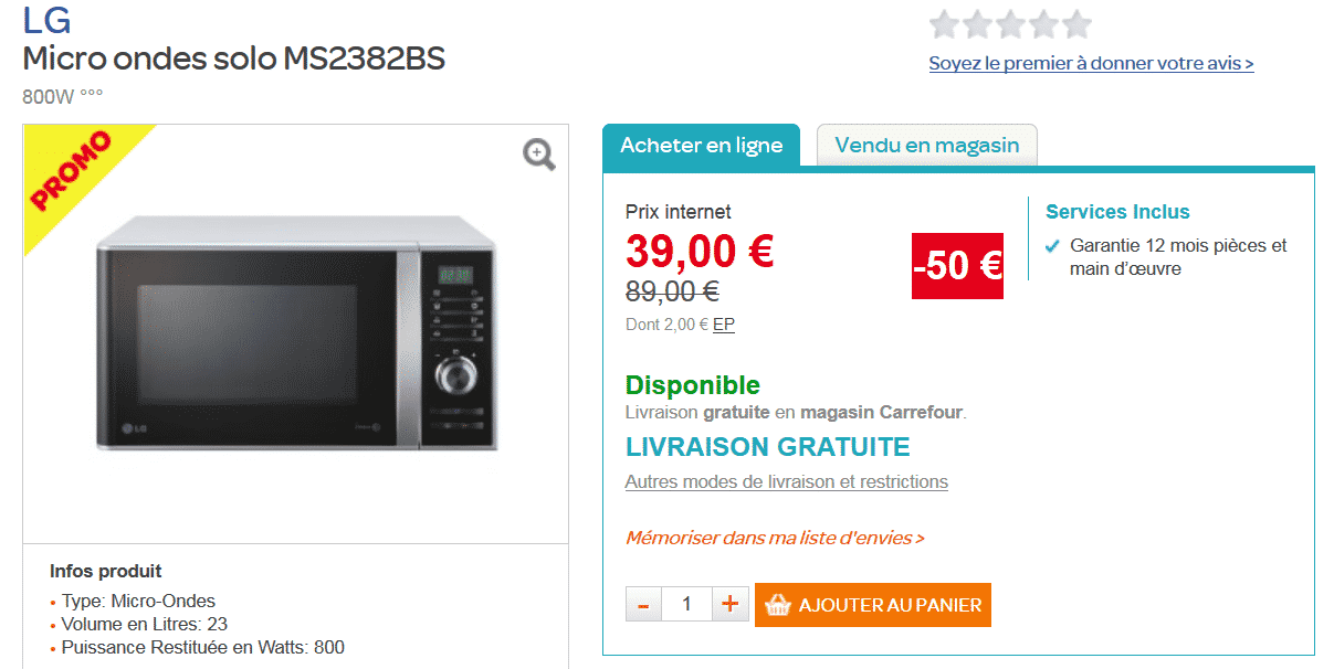 Micro ondes LG à 39 € (-50%) sur Carrefour - Le Bon Plan