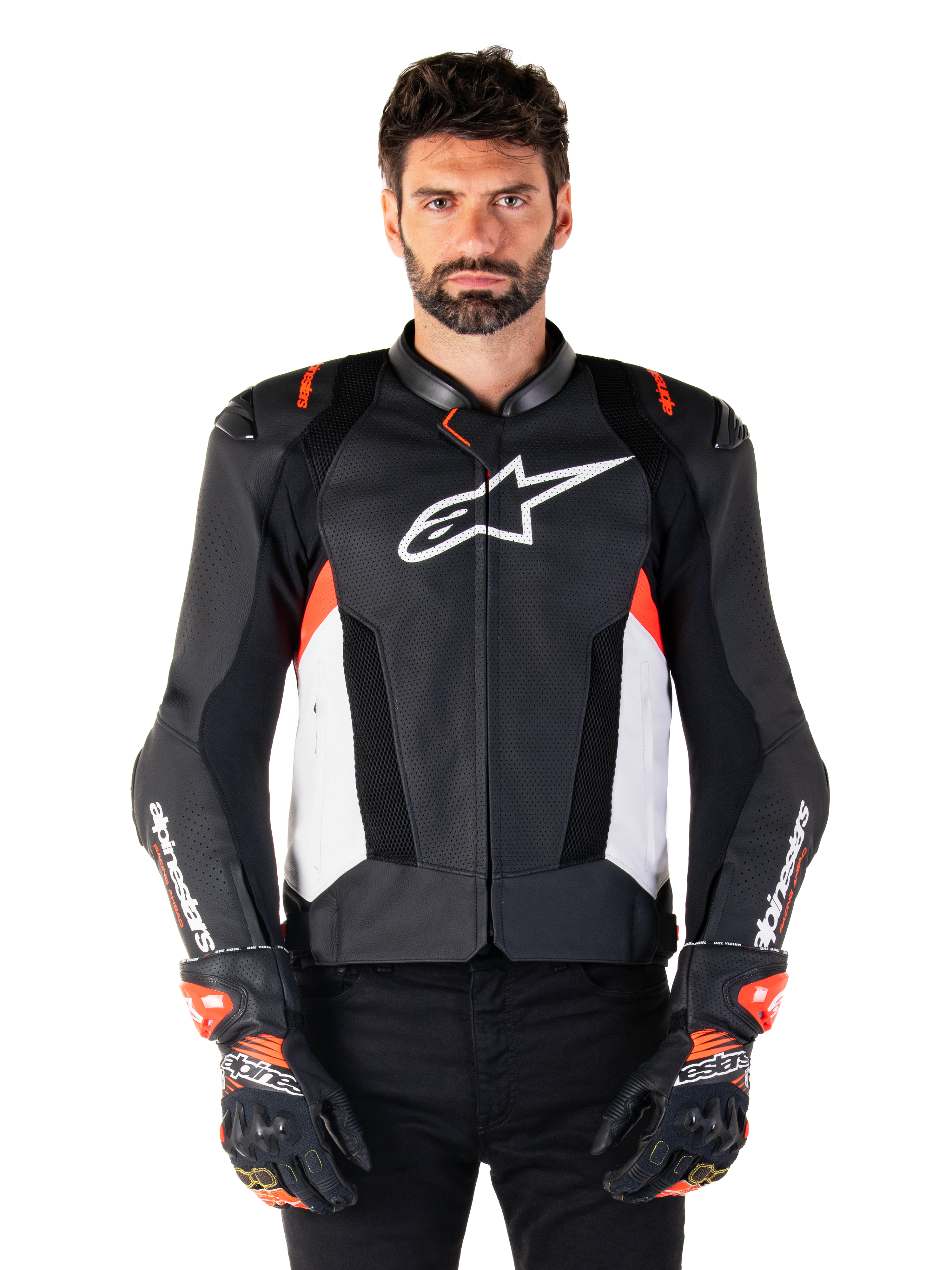 Alpinestars Missile V3 Airflow Blouson en cuir de moto perforé Noir/Blanc/Rouge pour homme