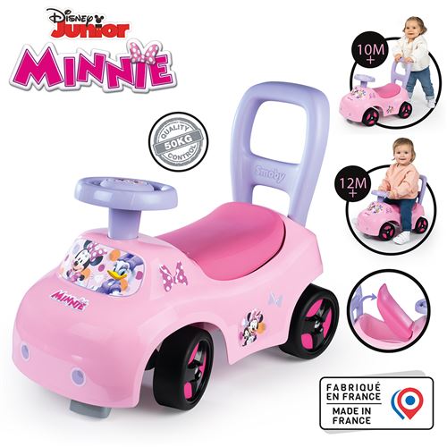 Smoby Porteur Auto Enfant 2 En 1 Minnie C Sous La Selle + Klaxon Des 10 Mois Fabrication Française Blanc pour garçon