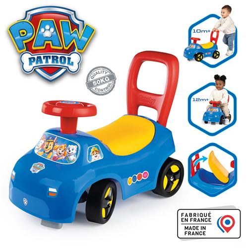 Smoby Porteur auto enfant 2 en 1 - Pat Patrouille - C sous la selle - Dès 10 mois - Fabrication française Blanc pour garçon