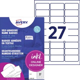 Avery-Zweckform L4784-20 Etiquette badges 63.5 x 29.6 mm acétate de cellulose blanc 540 pc(s) décollable imprimante laser couleur, imprimante laser,