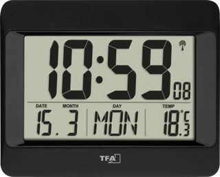 TFA Dostmann 60.4519.01 radiopiloté(e) Horloge murale 21.5 cm x 2.6 cm x 16 cm noir grand écran
