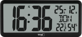 Horloge murale TFA Dostmann 60.4525.01 radiopiloté(e) 356 mm x 161 mm x 27 mm noir grand écran
