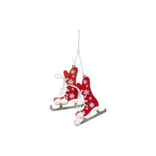 Sujet de Noël 2 Patins  Étoile  10cm Rouge & Blanc