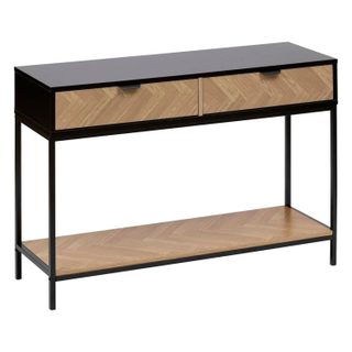 Console 2 Tiroirs  Chevrons  110cm Naturel & Noir