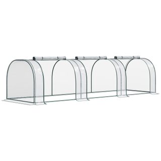 Serre de jardin tunnel 3,5L x 1l x 0,8H m 3 portes zippées bâche PVC transparent métal époxy vert