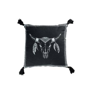 Coussin déco à pompons  mohicana  40x40cm noir