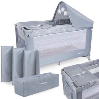 Lit Parapluie Bébé 2 niveaux de matelas (Haut 0-6 mois, Bas 6-36 mois), Pliable