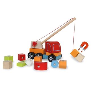 Jouet en bois kidiwood d'encastrements grue mobile 14parties