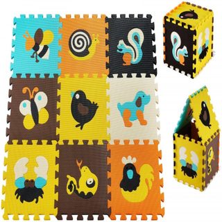Tapis Puzzle Bébé en Mousse EVA 90 x 90 cm, 9 Pièces avec Animaux, Épaisseur 1 cm