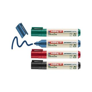 Edding Marqueur permanent 4 couleurs Ecoline e-21 pointe ogive de 1.5 à 3 mm, lot de 4