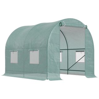 Serre de jardin tunnel 5 m² 2,45l x 2l x 1,98h m acier renforcé ø 1,8 cm + pe haute densité 140 g/m² fenêtres porte déroulante vert