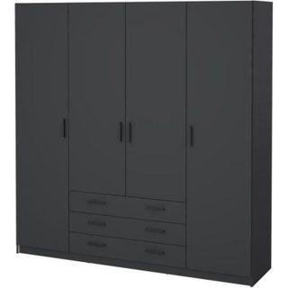 Calicosy Armoire VEGA - Décor Gris anthracite - 4 portes + 3 tiroirs - L 195 5 x P 49 6 x H 200 4 cm