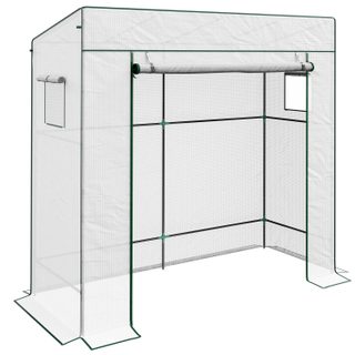 Serre de jardin murale serre adossée porte enroulable bâche PE renforcée 2 fenêtres 196L x 77l x 197/178H cm