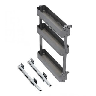 Porte-bouteilles latéral extractible Harmony avec fermeture amortie -  Module largeur 150mm hauteur 800mm -  Acier et Bois -  Gris anthracite