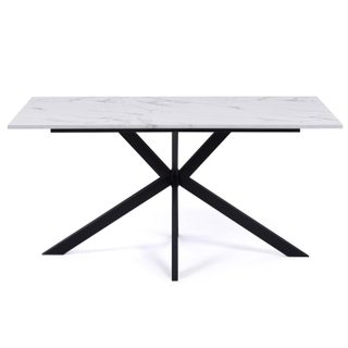 Table à manger rectangle alix 8 personnes pied araignée noir et plateau effet marbre blanc alaska 160 cm
