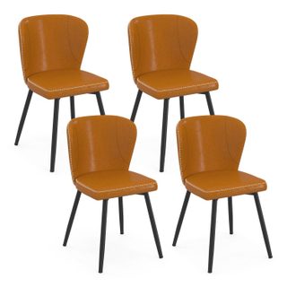 Lot de 4 chaises ISAURE marron avec coutures et pied métal noir