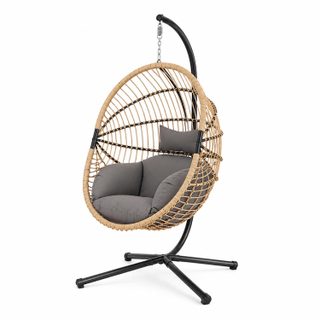 Fauteuil suspendu effet rotin avec coussin gris BRASILIA