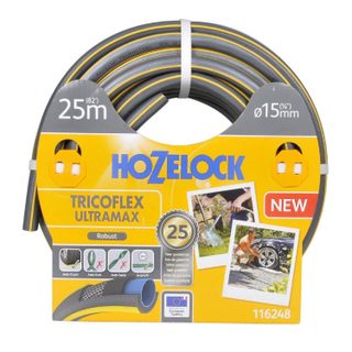Tuyau d'arrosage anti écrasement - gris bandes 3D jaunes (48 uc/pal) - 15mm - 20m