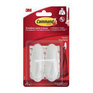 Command Lot de 2 crochets adhésif Plastique design, blanc 1.3 kg