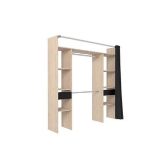Ekipa Dressing avec rideau - Decor chene jackson et noir - L 198 x P 48 x H 203 cm - COMO