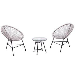 Salon de jardin 2 fauteuils ronds et table basse gris clair ACAPULCO