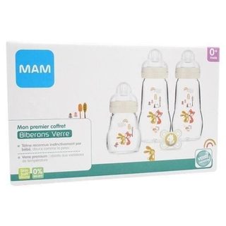 MAM Biberon Verre Nouveau-né 1x170ml 2x260ml Tétine SkinSoft Sucette