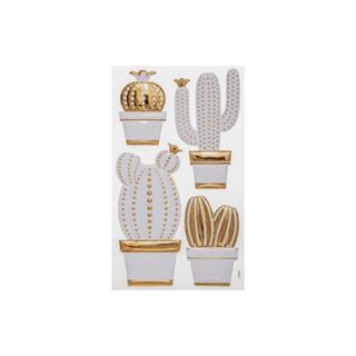 Stickers Brillants  Cactus  24x41cm Blanc & Or