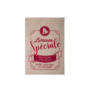 Hotte de Noël Imprimée  Jute  70cm Rouge & Naturel