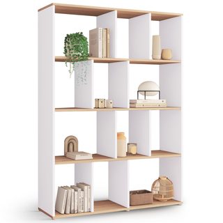 Etagère bibliothèque jena 4 niveaux blanc et effet bois 143 cm