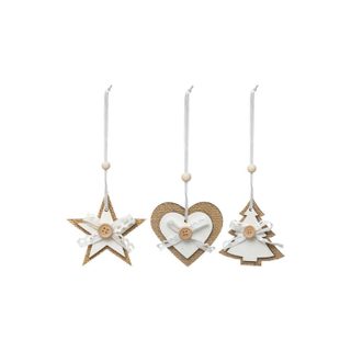 Sujet de Noël 3 Formes  Cocon  8cm Blanc & Naturel