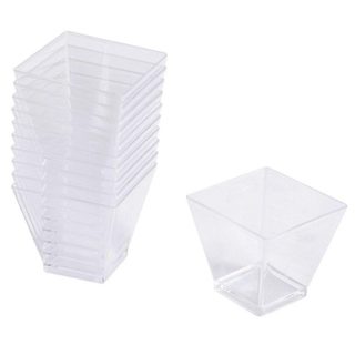 Lot de 25 Verrines Carrées en Plastique Réutilisable  Mini Apéritif  6cl Transparent