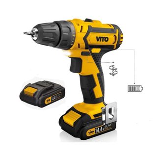 Perceuse sans fil 14,4 V 2 batteries lithium 2 Ah Chargeur rapide 1h LED et indicateur de charge VITO