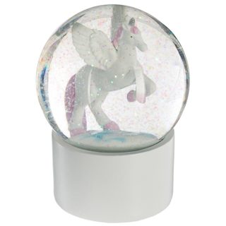 Boule à Neige en Verre  Licorne  13cm Blanc