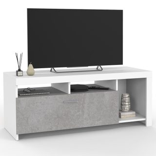 Meuble tv 110 cm malo blanc et placard effet béton