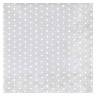 Lot de 20 Serviettes en Papier  Mini Étoile  33x33cm Argent