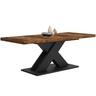 Table à manger extensible rectangle ALICIA 6-10 personnes bois foncé effet vieilli et noir 160-200 cm