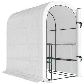 Serre de jardin avec étagères porte enroulable PE blanc