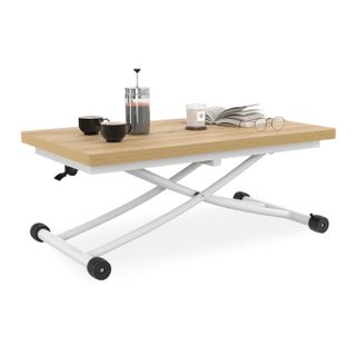 Table basse 2 en 1 relevable en table à manger rectangulaire urbana 100 cm bois et blanc