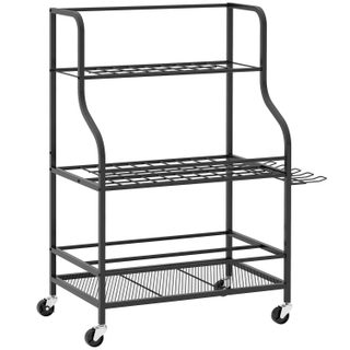 Organisateur d'outils de jardin - chariot de jardin - desserte - 5 crochets, 54 compartiments - acier noir