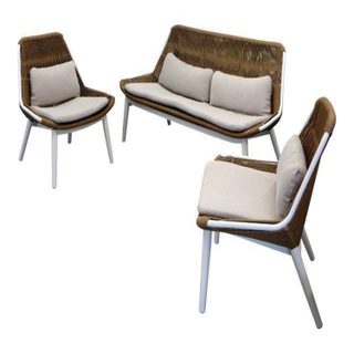 Proloisirs Set Como ensemble 3 pièces en aluminium/rope/wicker avec coussin - blanc/twist