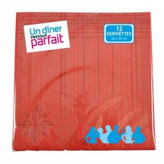 Lot de 12 Serviettes Effet Tissu  Flocons  40x40cm Rouge