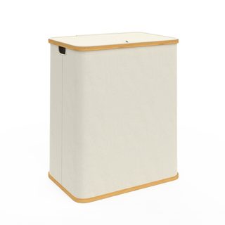 Panier à linge 140 l 2 bacs amovibles bambou rita tissu écru