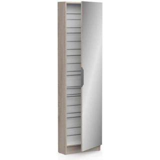 Demeyere Armoire a chaussures ZAPATERO - 12 Paires - Décor Chene et Noir - 1 porte avec miroir - L50 x P18 x H200 cm - CBA MEUBLES
