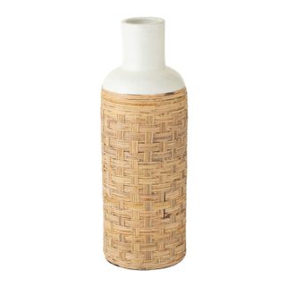 Vase Déco avec Tissage Rotin  Bali  75cm Blanc & Naturel