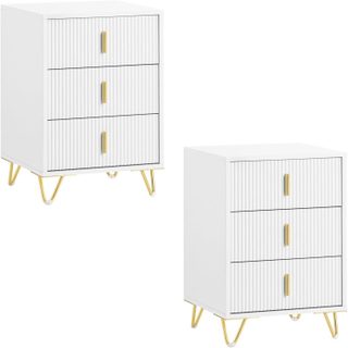 Set de 2 Chevets 3 Tiroirs Blanc 40x36x63 cm Moderne FBT115-L-Wx2