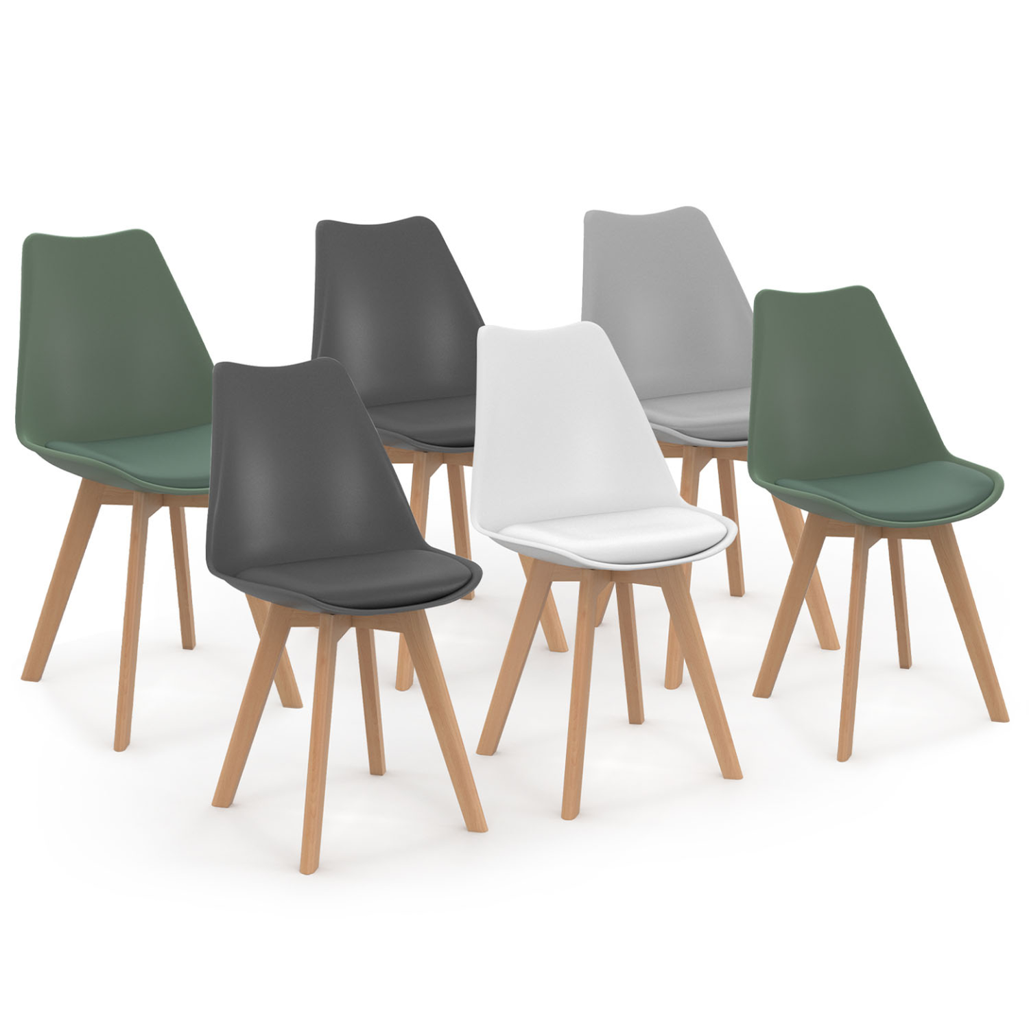 Lot de 6 scandinaves sara mix color blanc, gris clair, gris foncé x2, vert x2