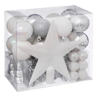 Kit 44 Pièces Déco de Noël  Polaire  24cm Blanc & Argent