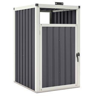 Abri poubelle - cache poubelle - 240L - porte, couvercle - tôle acier ondulé blanc gris
