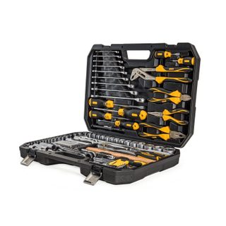 Mallette à outils 112 pièces Lampe torche, Tournevis, Douilles, clés, pinces et embouts Coffret à outils BMC VITO